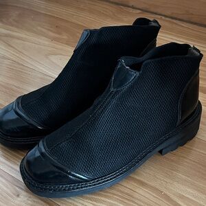 Giraudon New York Patent and Woven Black Women's Ankle Boots